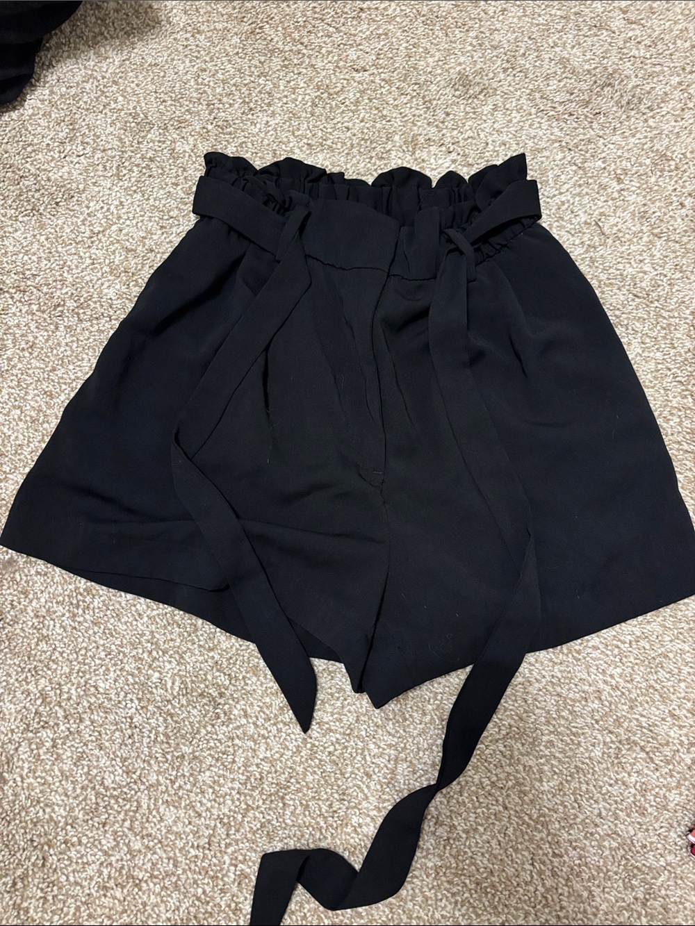 H&M Black High-Waist Paperbag Tie Shorts